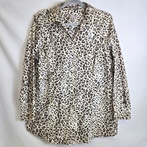 Chico's 100% Cotton Wrinkle Resistant Leopard Print Button Down, 2 Large 12/14